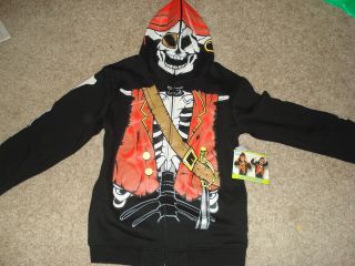 Skeleton Pirate Black Skater Hoodie Halloween X mas gift Costume 