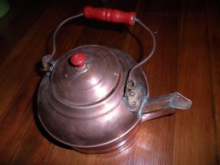 VINTAGE RARE OVER SIZED RED HANDLE REVERE WARE COPPER TEA POT 1801