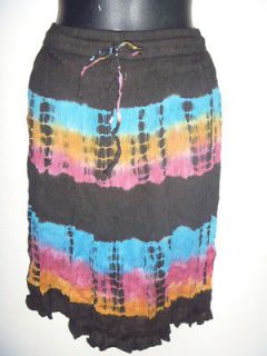 NWT Black Rainbow Broomstick Style Soft Krinkle Mini Skirt 1 SIZE Fits 