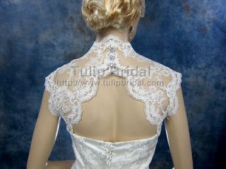 Sleeveless bridal keyhole back alencon lace bolero   Lace_098 ivory 