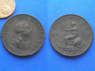 1799 uk great britain half penny king george iii from