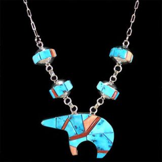 Zuni Native American Bear Inlay Necklace with Turquoise SKU#218050