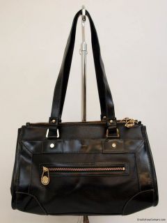 ISAAC MIZRAHI LIVE! LEATHER TRIPLE ENTRY SATCHEL BLACK NEW ONLY ONE 