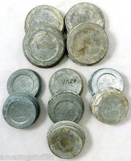 11 Antique Zinc Canning Jar Lids Lot Ball Atlas Glass Inserts 4 Wide 