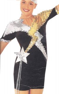  Dance Costume Black Gold Silver Jazz Tap Ice Skating 1 pc shots Womens