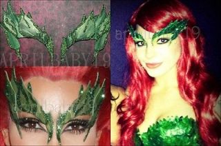 Poison Ivy Leaves Eyebrow Eye mask GREEN BLEND w/ GLITTER TRIM Leaf 