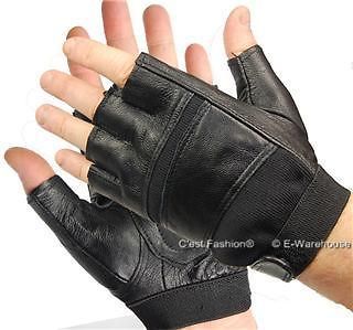 leather fingerless gloves black goth punk biker stretch