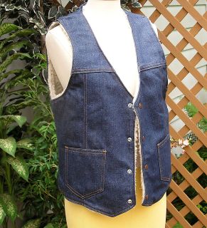 Vintage Sherpa Vest Mens Size Small/S Faux Fur Lined Blue Jeans Denim 