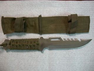 Military Plain Army Surplus Tactical Knife 10 1/4 Sheath OD Green 