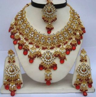 Designer Indian Bollywood Bridal Wedding Jewelry Kundan Necklace Set 