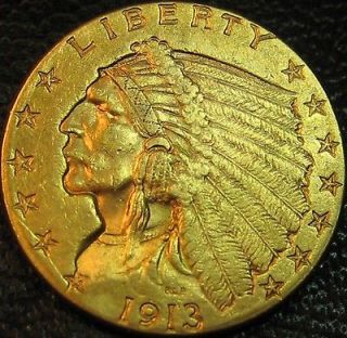 1913 Gold Quarter Eagle $2.50 Indian UNCIRCULATED MS ** A322207