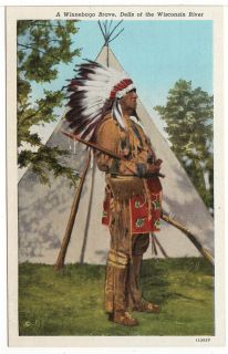 Winnebago Brave Wisconsin Dells Vintage Linen Postcard