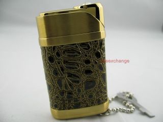 Leather Wrapped Cigarette Refillable Jet Lighter Gold New LF8e