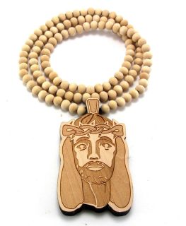 Wooden NEW Jesus Face Pendant Piece 36 Chain Necklace All Good Wood 