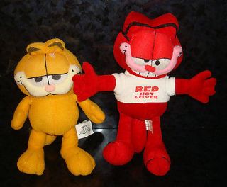 x2 Lot GARFIELD Plush Doll Orange & RED HOT LOVER Figure Cat Play by 