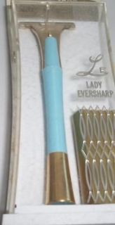 turquoise lady eversharp schick injector razor set case expedited 