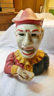 Heavy Vintage Cast Iron Clown Jester Spring Action Bank