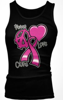 Peace Love Cure Juniors Tank Top Breast Cancer Awareness Pink Ribbon 