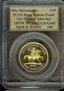 SS Central America $10 Justh & Hunter Pioneer Gold PCGS Cameo Proof W 
