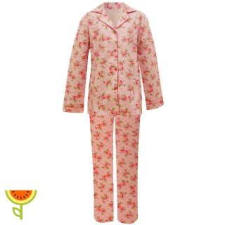 Ladies Chintz Floral Printed Cotton Pyjamas Women Cosy Sleepwear Pink 