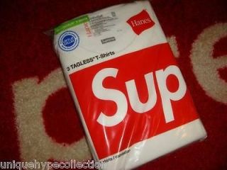 SUPREME 2012 BOX LOGO HANES TEE SHIRT PACK OF 3 WHITE L LARGE COMME 