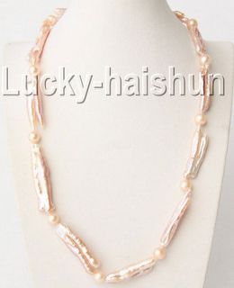 Baroque 19 39mm tooth lute pink FW pearls necklace filled gold clasp 