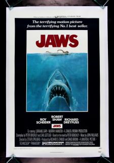 JAWS * CineMasterpieces 1SH SHARK ORIGINAL LINEN BACKED MOVIE POSTER 