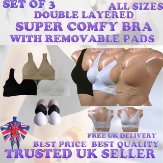Set of 3 Super Comfort Seamless Sports Style Bra With Removable Pads 