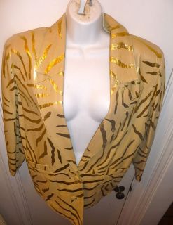   Gold Metallic w/Beige Tiger Print Lillie Rubin Leather Jacket on 