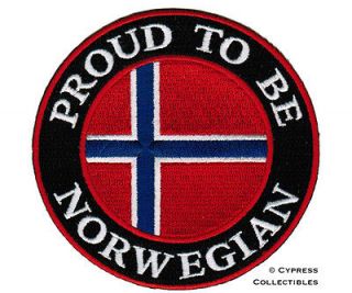 PROUD TO BE NORWEGIAN iron on embroidered BIKER PATCH NORWAY FLAG 