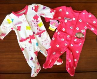 NWT Two Preemie Girl Sleeper Outfits Infant Twins / Reborn Dolls