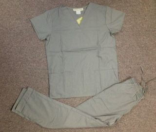 New Medical Nursing Scrub Solid Set Steel Gray, Top and Pant Sizes 