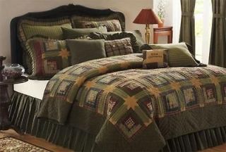   CABIN QUILTED MOSSY GREEN PATCHWORK COTTON TWIN 5pc QUILT BEDDING SET