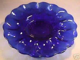 Mosser Nicole Pattern Deviled Egg Plate Cobalt Blue Glass NEW