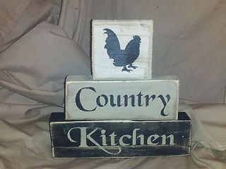 primitive decor~ shelf sitter blocks ~ rooster ~ americana ~farmhouse 