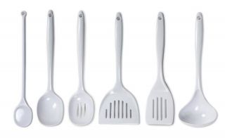   melamine cooking serving utensils 6pc set white expedited shipping
