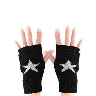   Detail Star Pattern Fingerless Knitting Gloves    Black,Light Gray