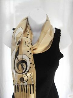 NEW MUSIC SCARF NOTES G CLEF PIANO KEYS MUSICAL SCARVES CREAM BEIGE 