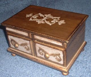 vintage wood gold music box japan jewelry carved ornate time