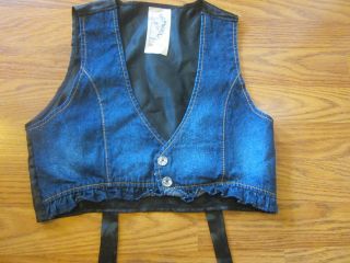   14) denim vest top JEWELED buttons blue denim w/ black silky back