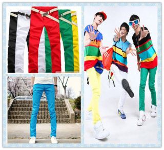 Mens Stretchy Candy Pencil Pants Casual Skinny Jeans Trousers 7 size 