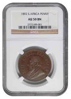south africa zar ngc graded 1892 kruger penny au 50 bn from portugal 