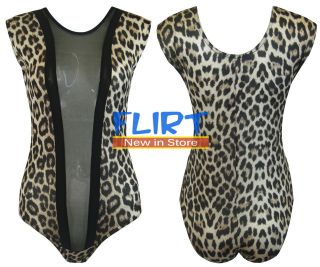 Womens Leopard Animal Print Mesh Insert Bodysuit Girls Sexy Party Top 