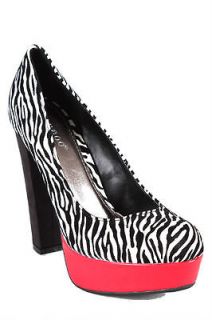 NEW Zebra Bamboo Luscious 33 Platform Colsed toe Red Pumps Shoes Size 