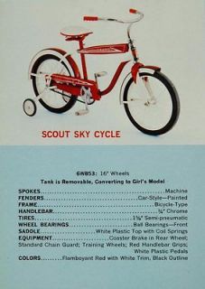 1961 Ad Scout Sky Cycle Bicycle Evans Model 6W853 Red   ORIGINAL 