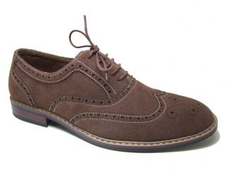 Mens Dress Shoes Lace up Oxfords Wing Tip Faux Suede Upper Leather 