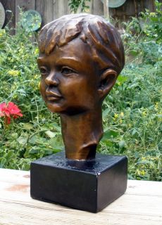 Vintage MARWAL Young Boy Bronze Finish Chalkware Plaster Sculpture 