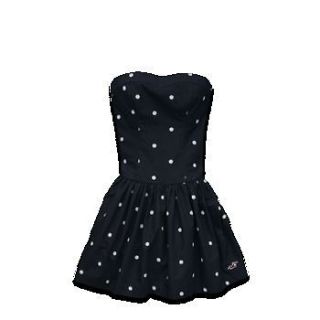 hollister navy blue white polka dot dress size medium nwt