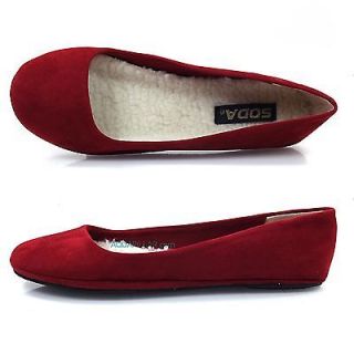 AfarFS Wine Red Round Toe Ballet, Comfy Flats Faux Fur Lining Inside 
