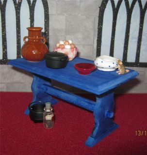 12th scale rustic country REFECTORY TABLE kitchen scullery BLUE